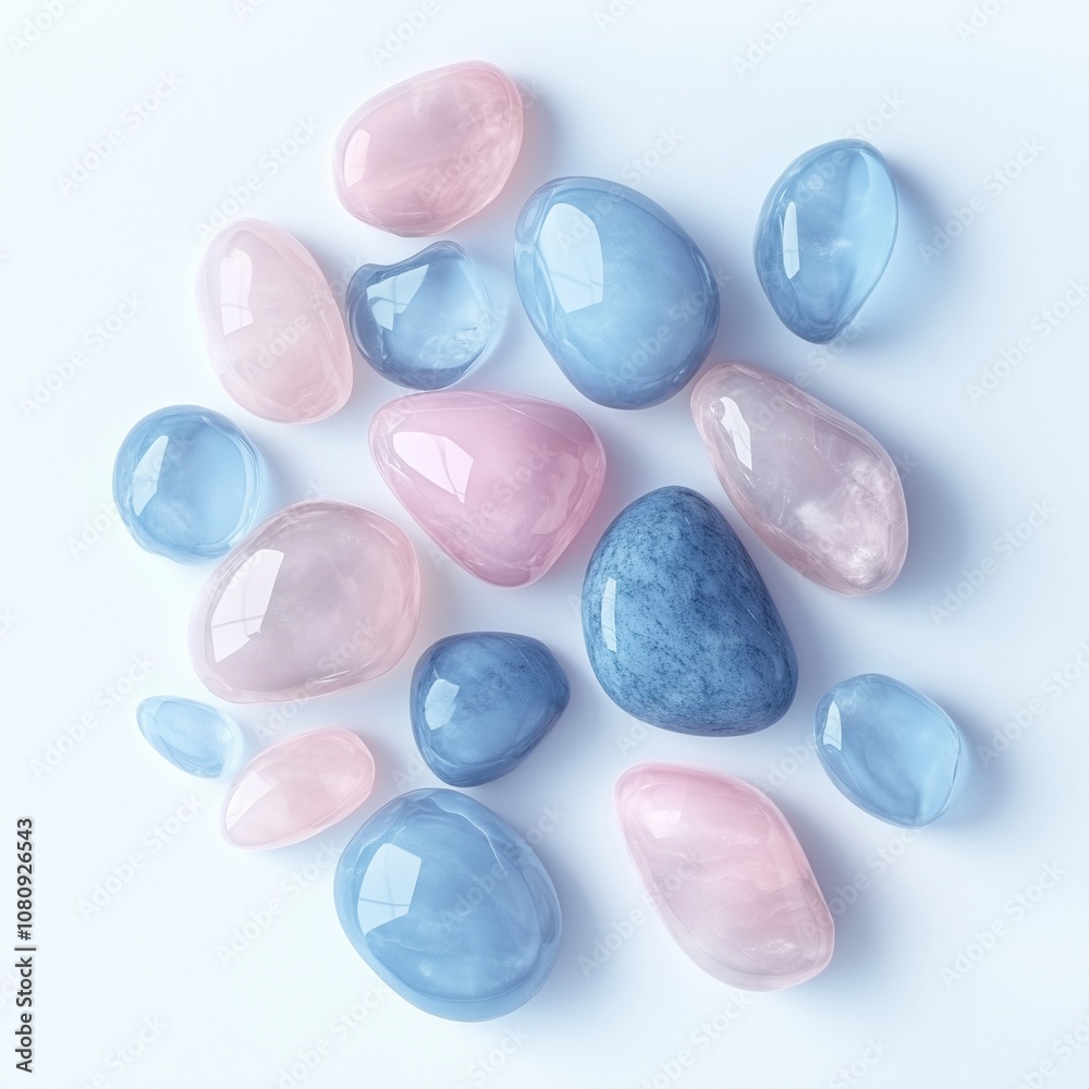 Rose quartz and soft blue stones in pastel shades. Rose quartz and soft blue stones in pastel shades.