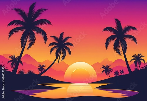 Golden sunset in the beach. Summer sunset landscape