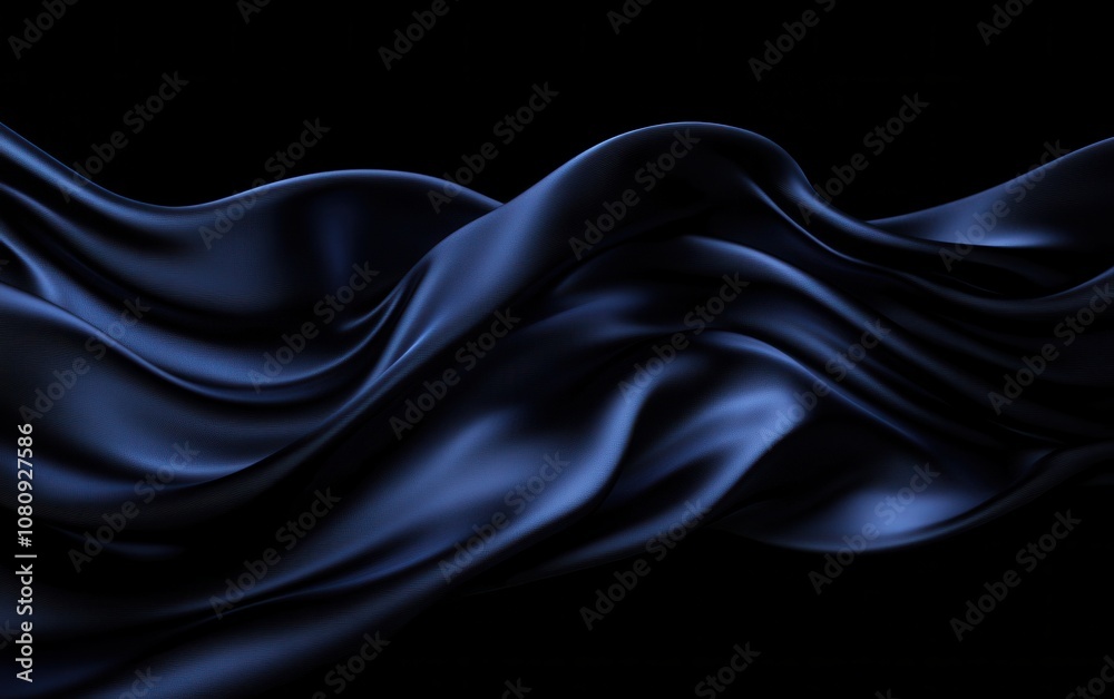 Fototapeta premium A high-resolution 3D rendering of a black background with a dark blue striped pattern, featuring elegant curves and deep shadows.