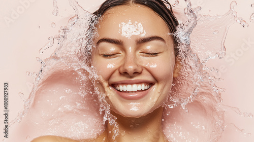 Vibrant Close-Up of Smiling Woman with Closed Eyes