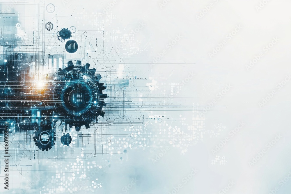Abstract technology background with gears and digital circuitry Abstract technology background with gears and digital circuitry