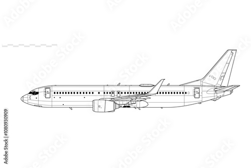 Boeing 737-800 Next Generation. Vector drawing of narrow-body jet airliner. Side view. Image for illustration and infographics.