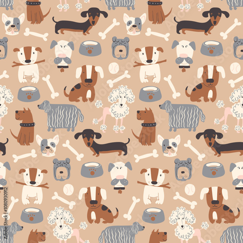 Cute dogs in cartoon style