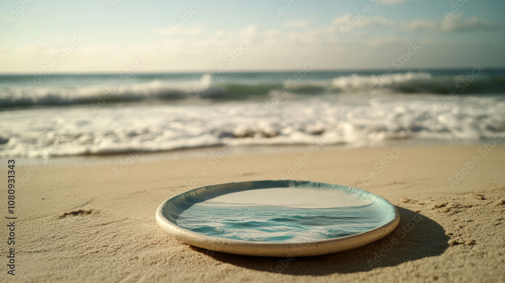 Obraz premium Ocean Scene Eco-Friendly Plate, Biodegradable, Beach, Tranquil, Sustainable