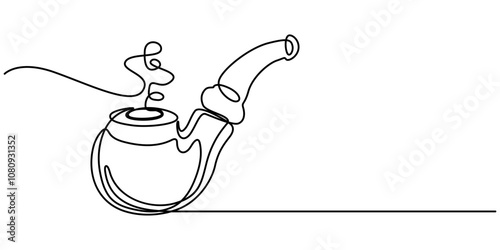 Waterpipe Mouthpiece Single Continuous Line Drawing, Pipe Black Stroke Linear Icon. Smoking pipe sketch illustration. Continuous one line art and drawing of pro vector illustration. Filter Pipe 