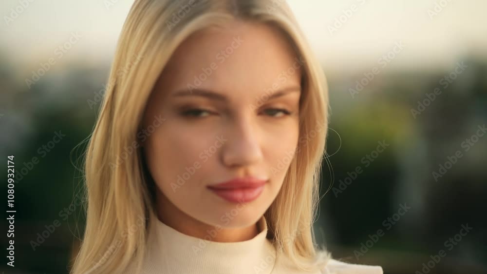 An Elegant Blonde Woman Bathed in Soft Light, Perfectly Capturing the Essence of Modern Aesthetics