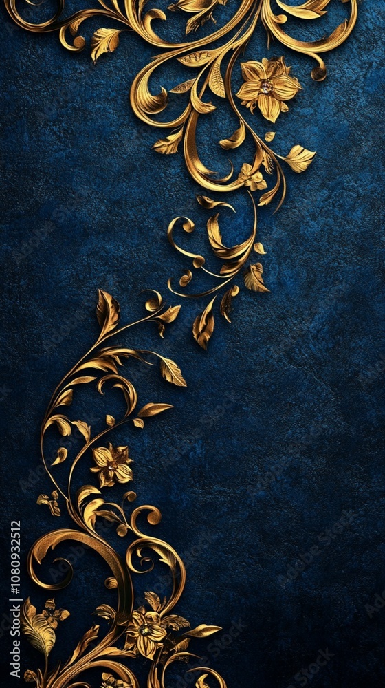 Luxurious gold floral pattern on a blue backdrop, ideal for Ramadan Kareem invitations and Islamic celebrations. Luxurious gold floral pattern on a blue backdrop, ideal for Ramadan Kareem invitations and Islamic celebrations.