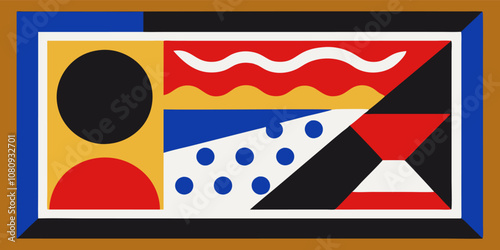 Geometric shapes in various colors and sizes are creating a visually appealing abstract design, forming an interesting and modern background
