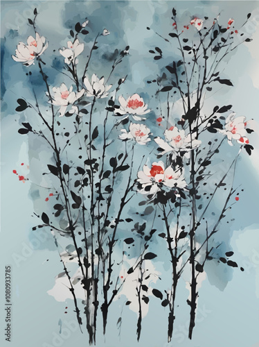 background with flowers watercolor vector illustration