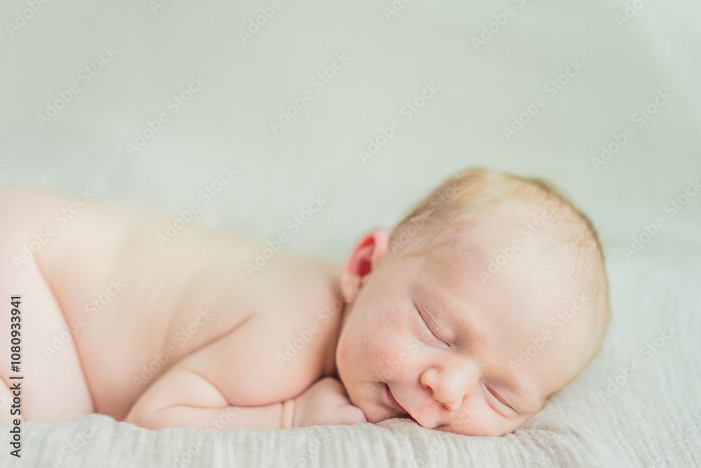 The baby is sleeping peacefully in his cozy nest. Newborn photo session captures the serene innocence and warmth of early moments The baby is sleeping peacefully in his cozy nest. Newborn photo session captures the serene innocence and warmth of early moments