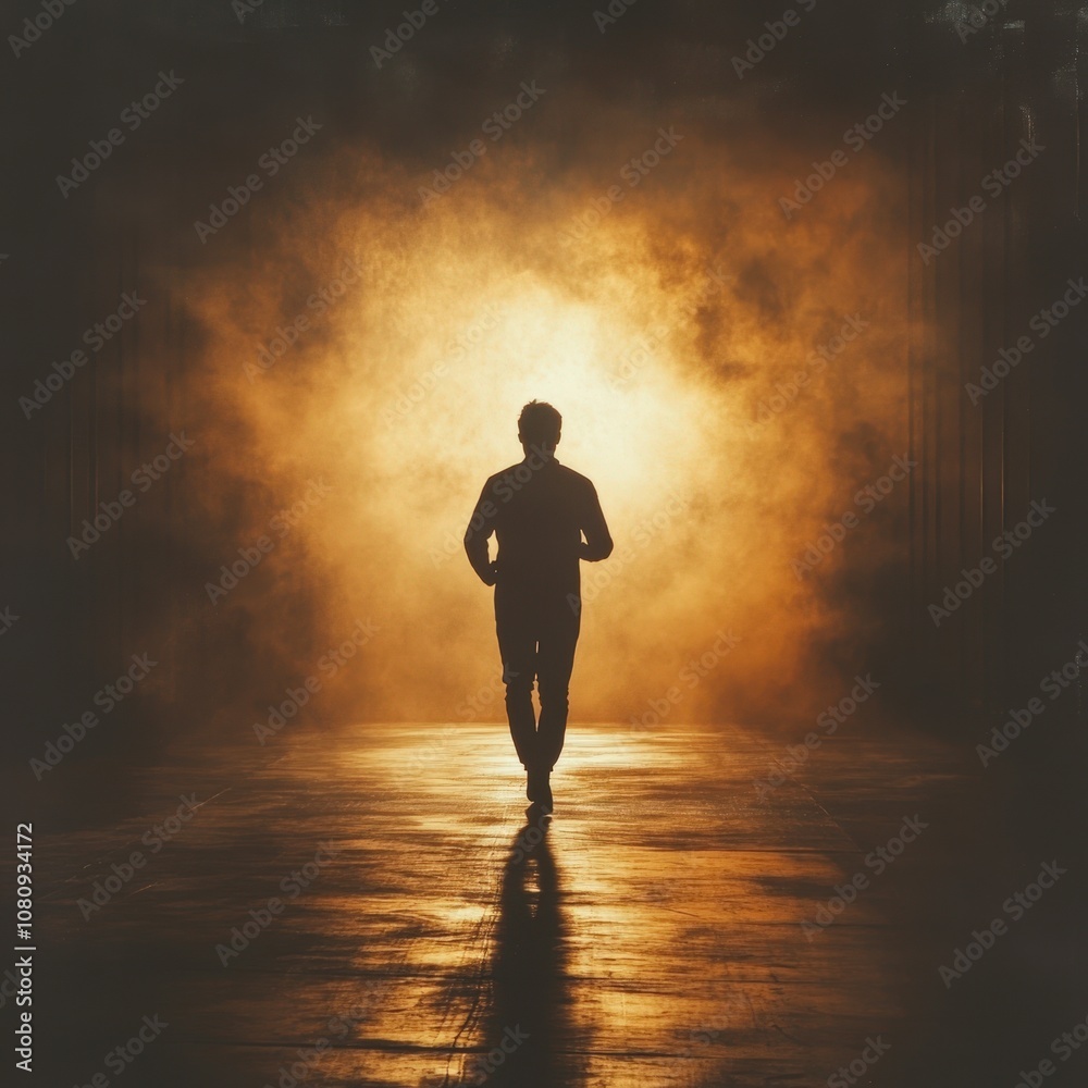 A silhouette of a person walking towards a bright, smoky backdrop evokes themes of journey and discovery, This image is perfect for motivational content, personal growth, or lifestyle themes, A silhouette of a person walking towards a bright, smoky backdrop evokes themes of journey and discovery, This image is perfect for motivational content, personal growth, or lifestyle themes,