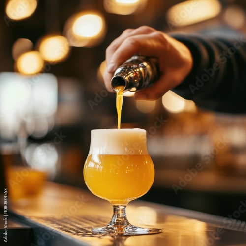 Craft beer pouring experience brewery bar beverage photography warm atmosphere close-up view art of brewing photo