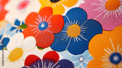 Vibrant floral pattern close-up graphic design studio setting artistic perspective colorful aesthetic