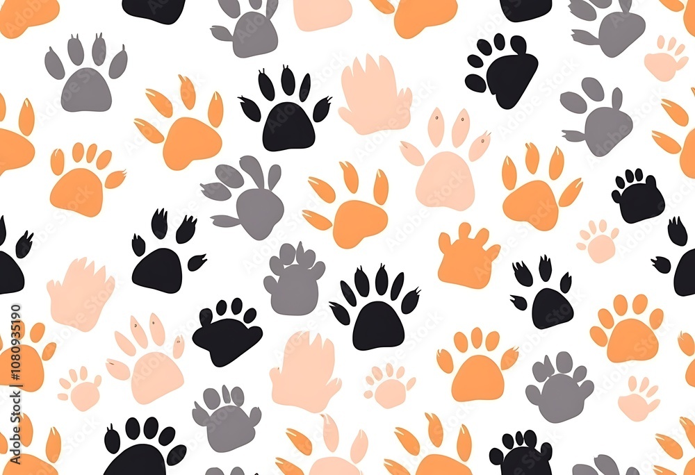 Fototapeta premium Seamless traces. White background. cute animal tracks. vector texture. printing on textiles and wallpaper.