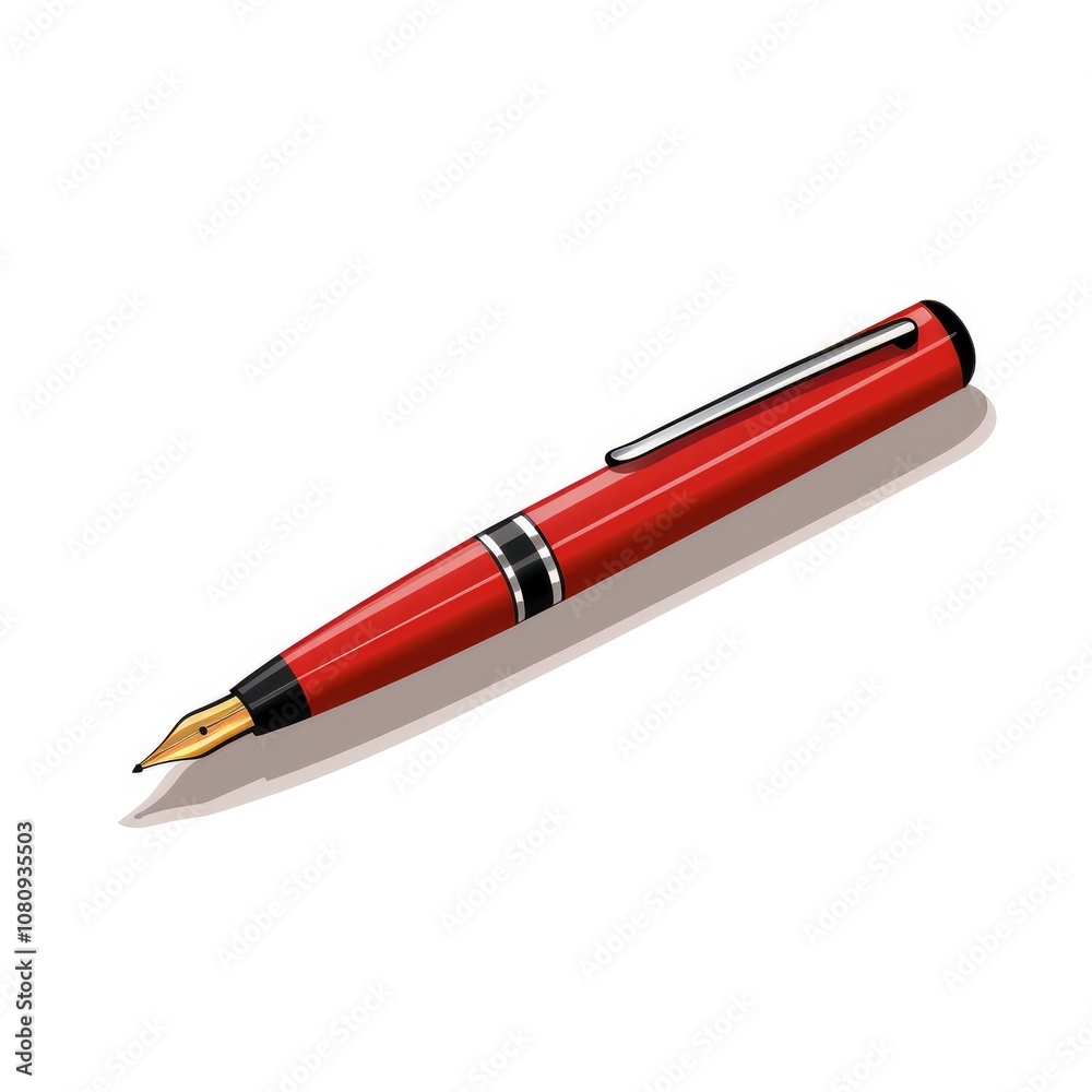 Elegant Red Fountain Pen with Gold Nib Lying on a Light Background, Ideal for Artistic Writing, Calligraphy, and Professional Stationery Use in Office and Study Elegant Red Fountain Pen with Gold Nib Lying on a Light Background, Ideal for Artistic Writing, Calligraphy, and Professional Stationery Use in Office and Study