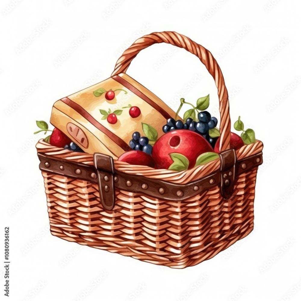 Colorful Woven Basket Filled with Fresh Fruits and Cheese on a White Background for Culinary, Picnic, and Summer-Themed Projects and Designs Colorful Woven Basket Filled with Fresh Fruits and Cheese on a White Background for Culinary, Picnic, and Summer-Themed Projects and Designs