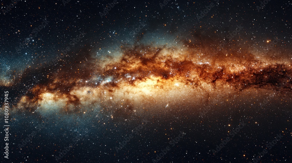 Milky Way galaxy with stars and cosmic elements.
