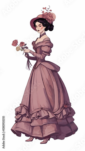 victorian woman with flowers illustration
