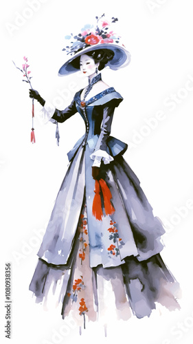 victorian lady watercolor illustration