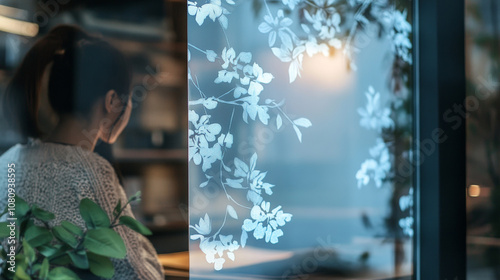 Smart Window Film: Customizable Privacy, Adjustable Light, Floral Design photo