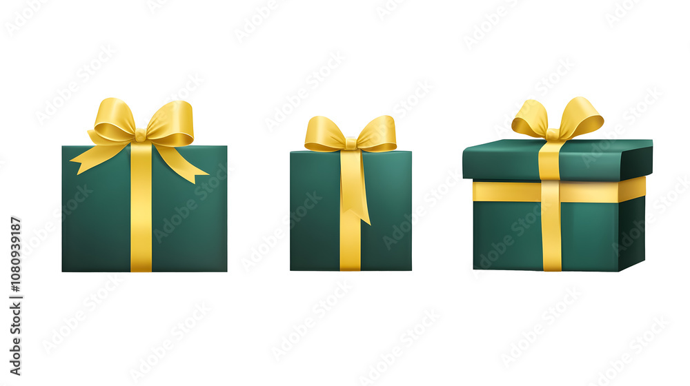 set of green gift box with yellow ribbon transparent background set of green gift box with yellow ribbon transparent background