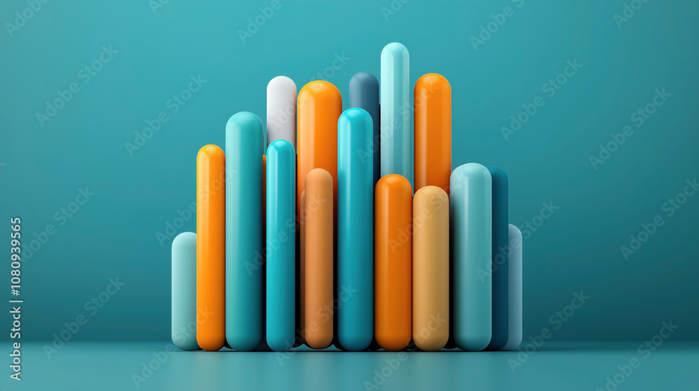 Abstract 3D illustration featuring colorful cylindrical shapes in a vertical arrangement on a teal background, creating a modern and dynamic visual composition. Abstract 3D illustration featuring colorful cylindrical shapes in a vertical arrangement on a teal background, creating a modern and dynamic visual composition.