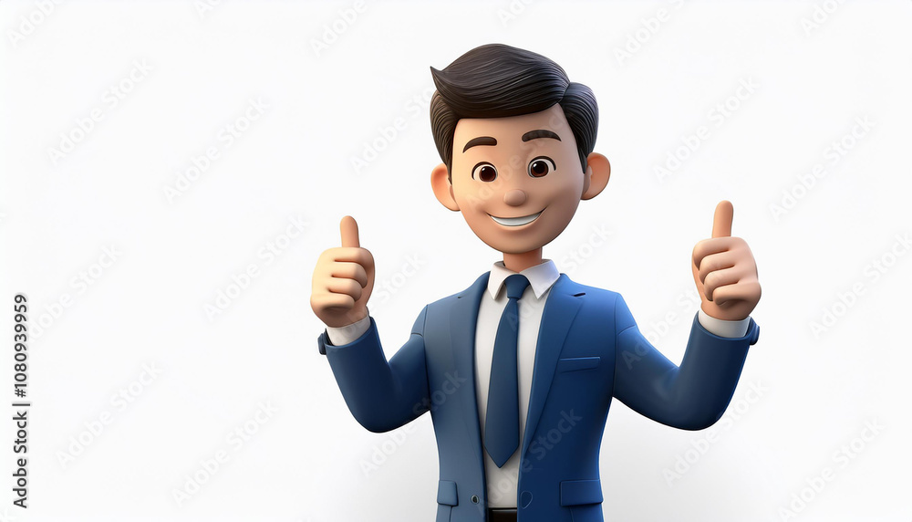 3D Asian business men are smiling and Thump up hand sign 3D Asian business men are smiling and Thump up hand sign