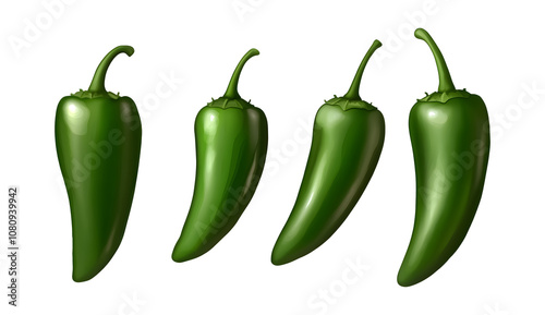 Set of green hot spicy jalape�os or chili on a transparent background. isolated background.