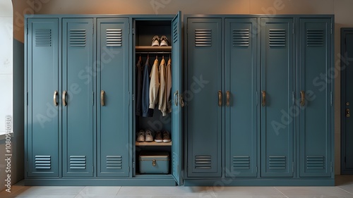 Metal boxes for clothes, locker room.