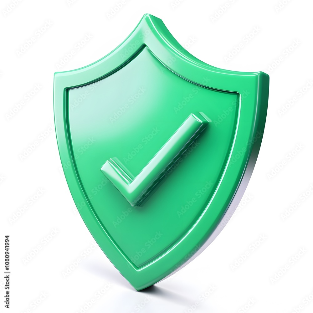 
green 3D shield protection icon with check for online payment on white background concept, user account for 3d security with payment protection on isolated vector render background