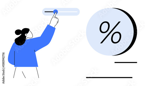 Individual adjusting a horizontal slider to change a percentage value. Ideal for financial management, user settings, budgeting, financial planning, online tools, interface design, and educational