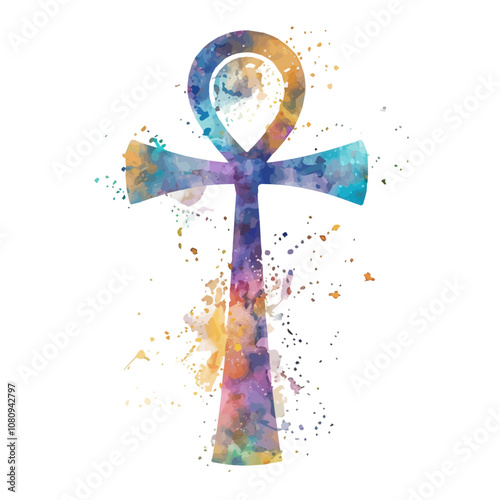 A watercolor drawing of an Ankh Symbol, isolated on a white background. Ankh Symbol vector.
