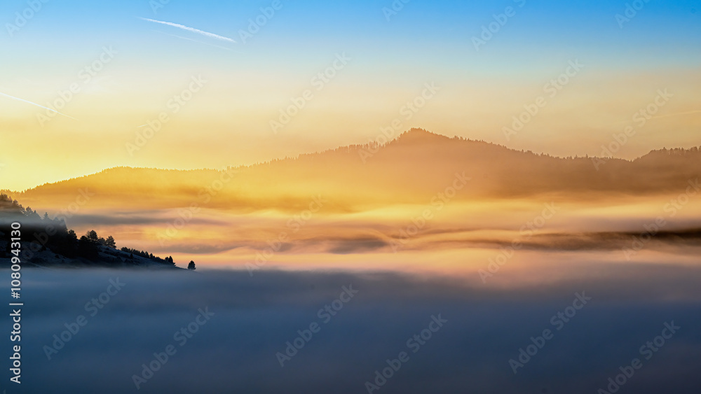 Obraz premium Foggy morning in the valleys of the Pieniny national park, Slovakia.