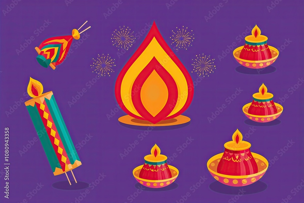 Flat Style Firecracker Element Illustration for Diwali Festival Celebration Flat Style Firecracker Element Illustration for Diwali Festival Celebration