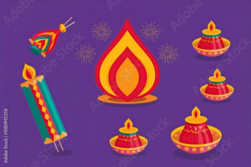 Flat Style Firecracker Element Illustration for Diwali Festival Celebration