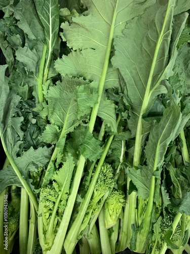 Rapeseed in a vegetable market. Cime di rapa