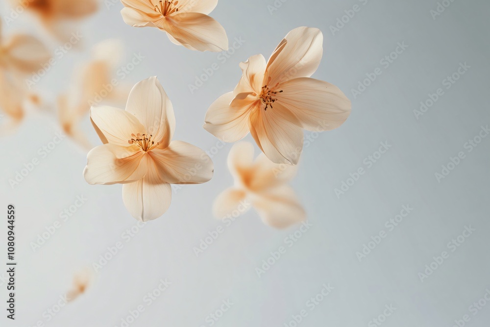Delicate White Flowers Floating on a Light Background - Minimalist Floral Photography Delicate White Flowers Floating on a Light Background - Minimalist Floral Photography