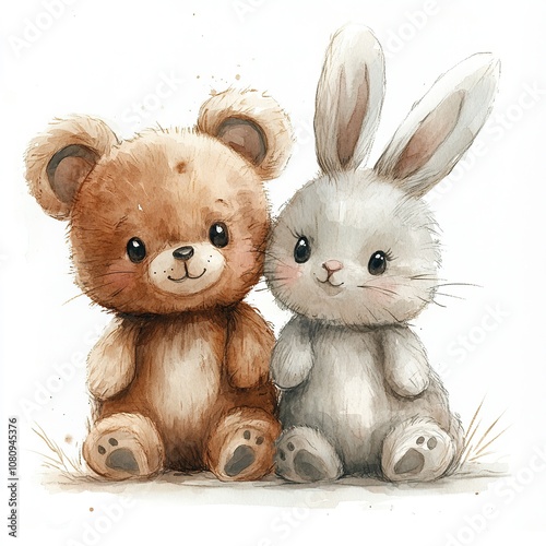 Cute bear and bunny characters whimsical art children’s decor playful setting sweet concept for home aesthetics photo