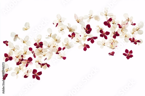 White and Red Flower Petals Falling on White Background - Spring Floral Photography