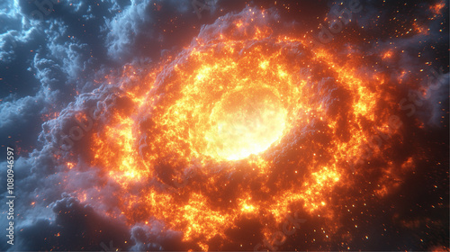 A captivating image of a fiery cosmic explosion with swirling smoke effects.