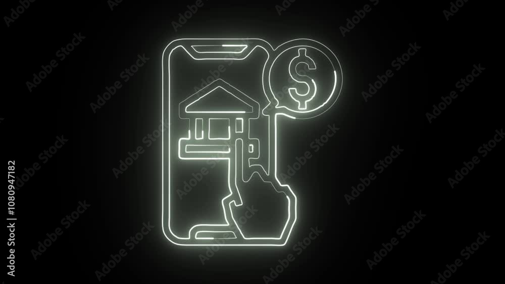 glowing neon online banking icon isolated on black background with HD video and motion graphics glowing neon online banking icon isolated on black background with HD video and motion graphics