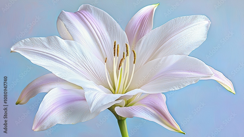 Naklejka premium A stunning white lily blossom displaying delicate petals.