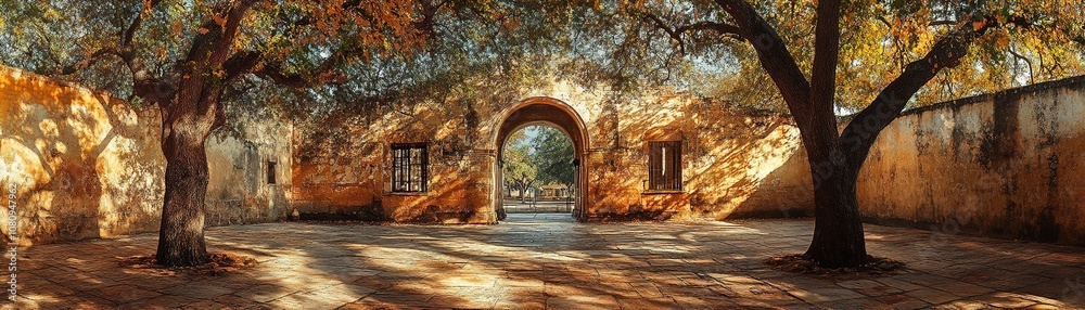 Autumn afternoon at historic archway scenic courtyard architectural photography tranquil environment wide angle view serene beauty Autumn afternoon at historic archway scenic courtyard architectural photography tranquil environment wide angle view serene beauty