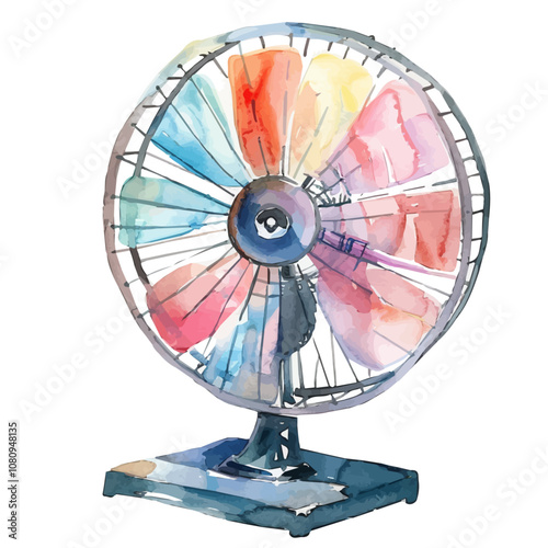 A watercolor of an Electric Fan, isolated on a white background. Electric Fan vector.