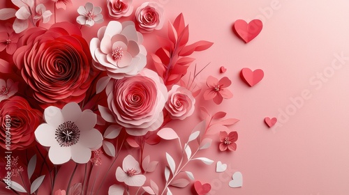 Create a romantic paper cut floral bouquet with heart accents for valentine's day celebrations home crafting digital art inspiration