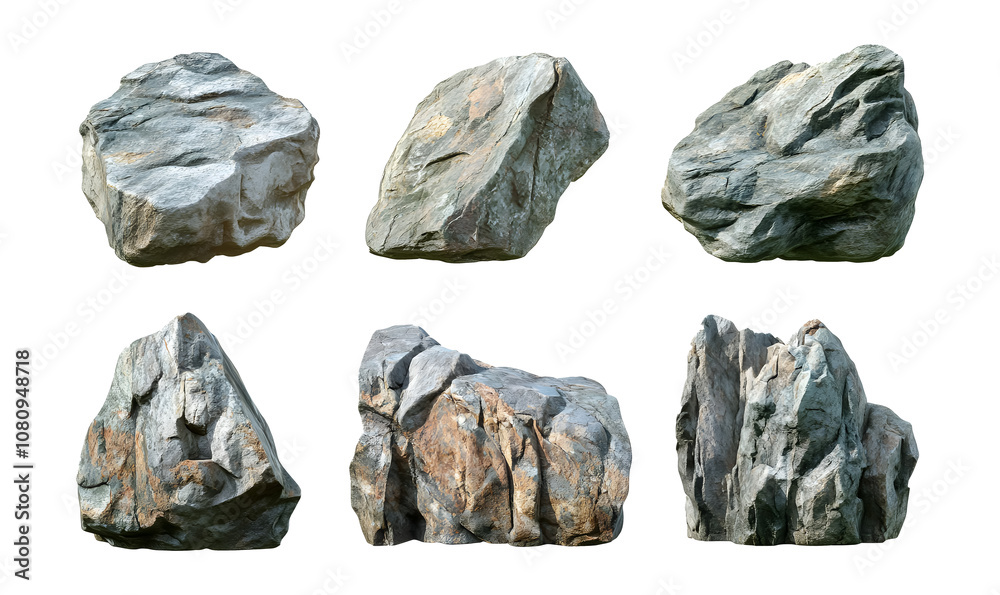 Set of large rock stones with broken texture on a transparent background. isolated background. Set of large rock stones with broken texture on a transparent background. isolated background.