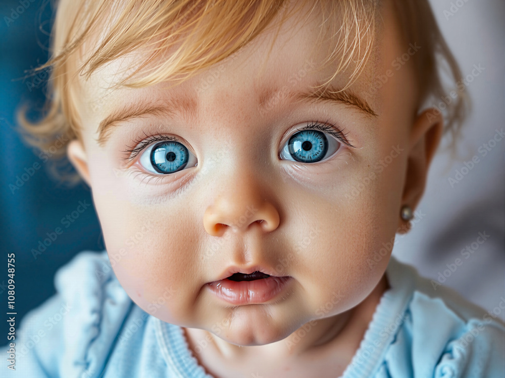 A close-up portrait of a baby with a big blue eyes A close-up portrait of a baby with a big blue eyes