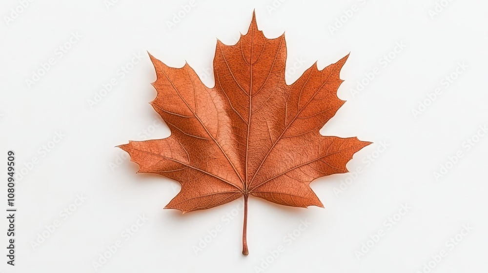 Fototapeta premium A vibrant orange maple leaf isolated on a white background.