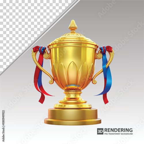 gold trophy cup with ribbon