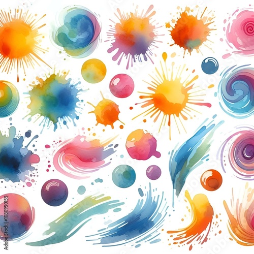 colorful aquarel splash compilation on white background